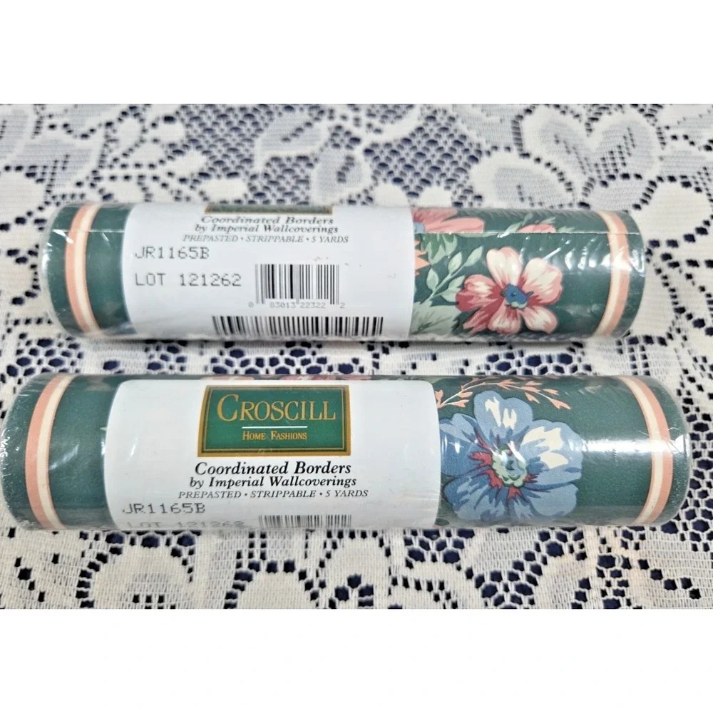 Croscill Home Fashions Wallpaper Border Green Floral 5 Yards X 2‎ Prepasted NOS